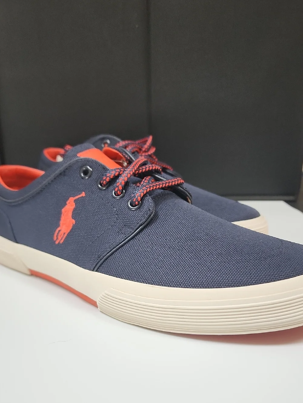 Polo by Ralph Lauren Navy & Red Canvas Slip-On Sneakers Size 11d